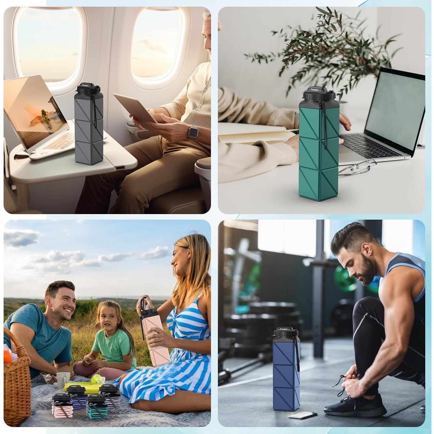 2 Botellas de Agua Plegables Popdigito 610ml a Prueba de Fugas