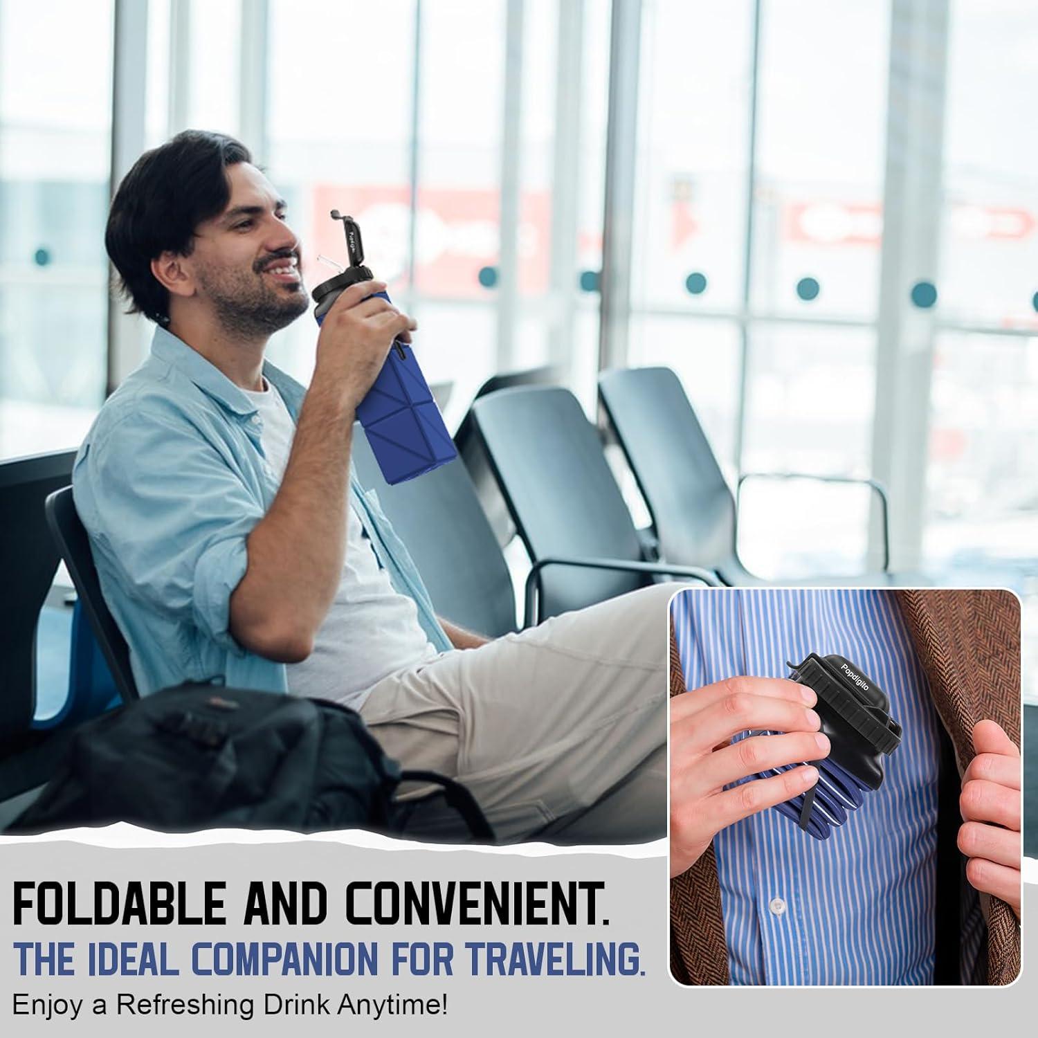 2 Botellas de Agua Plegables Popdigito 610ml a Prueba de Fugas