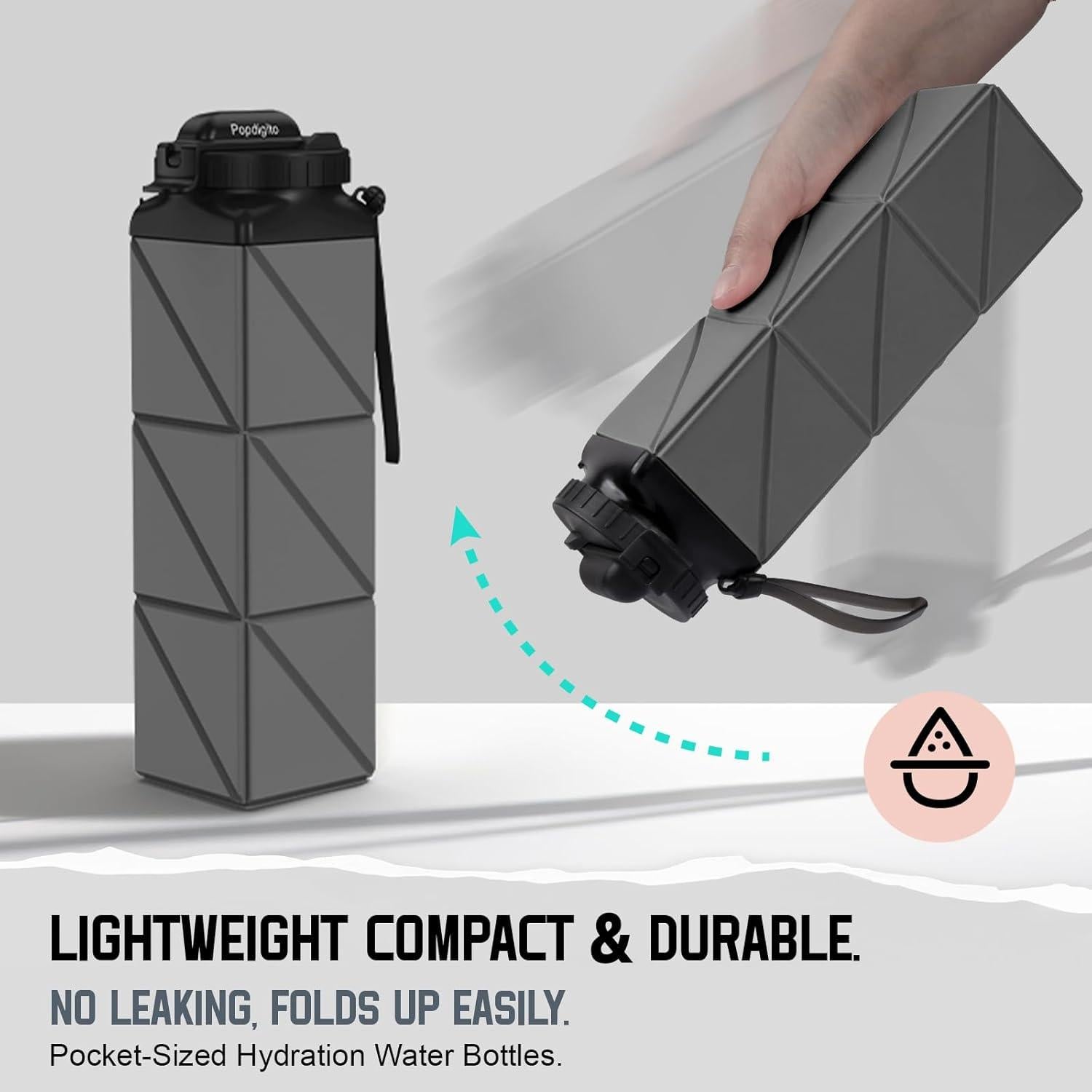 2 Botellas de Agua Plegables Popdigito 610ml a Prueba de Fugas