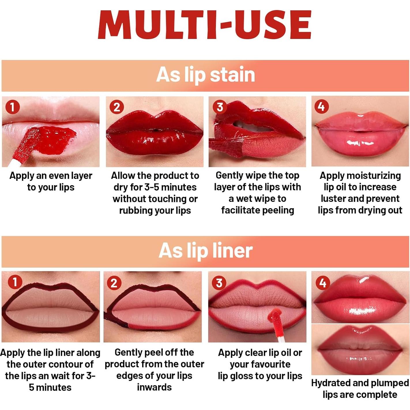 Juego de Tinte Labial Despegable Doble Extremo 3 Colores