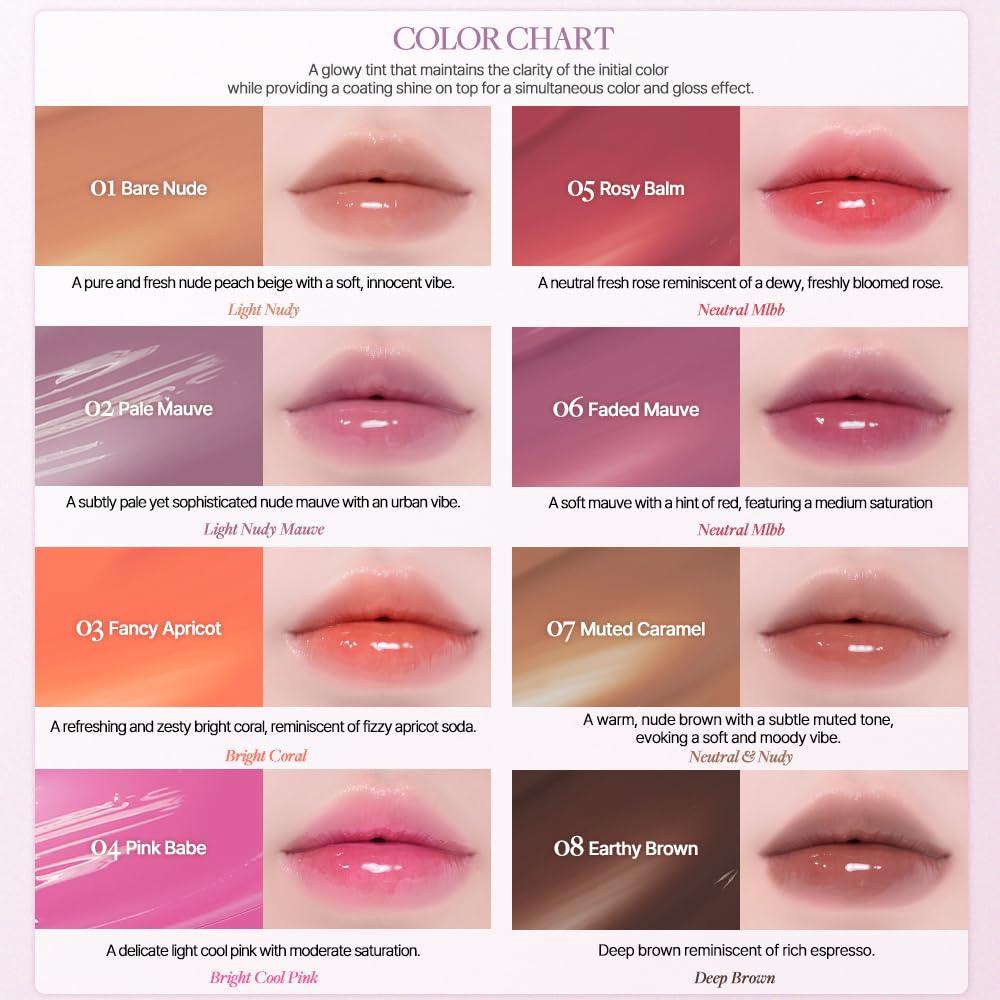 Dote On Mood One Way Glowy Tint, Glass-like High Shine Glossy Finish w/Long-Lasting Luminous Color Lip Stain for Glowy Look, #08. Earthy Brown