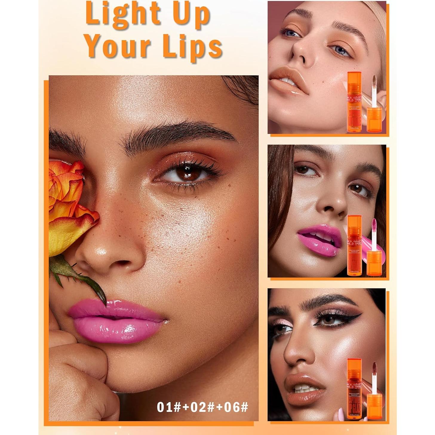 Brillo de Labios Hidratante 3Pcs - Alta Pigmentación y Larga Duración