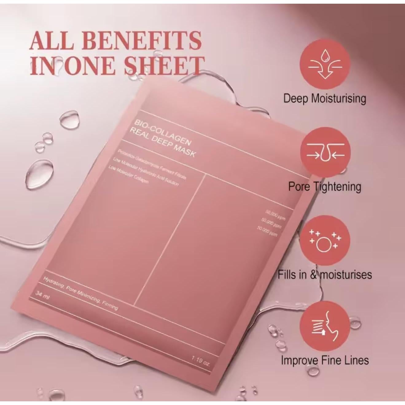 Máscara Facial Bio-Colágeno Hongwu 34g - Hidratante y Reafirmante