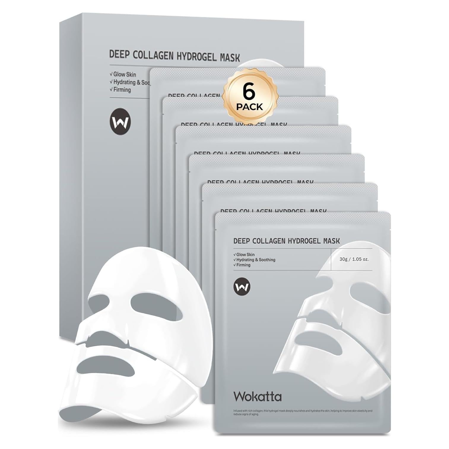 Paquete de 6 Máscaras Faciales de Colágeno Wokatta - Hidratantes y Antienvejecimiento