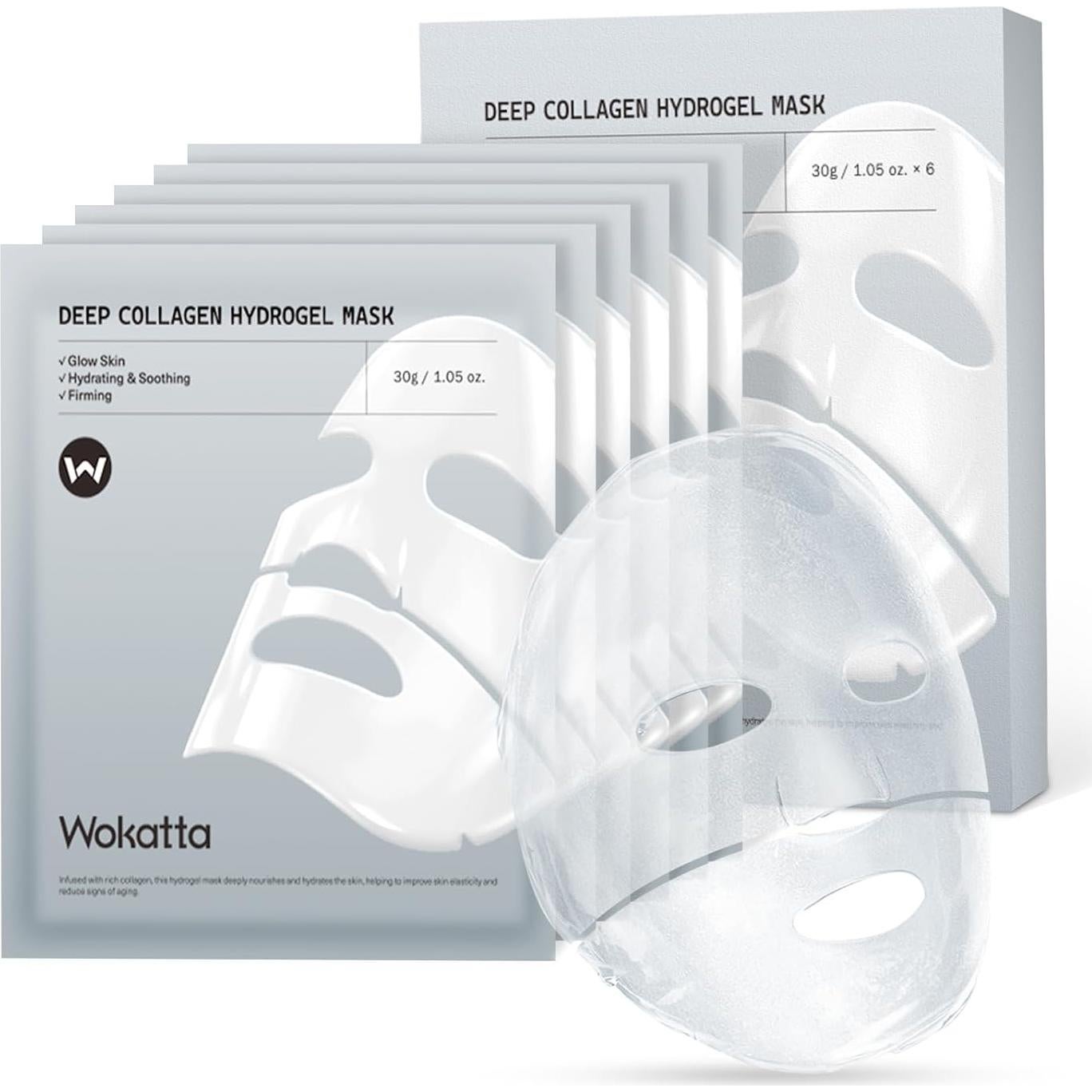 Paquete de 6 Máscaras Faciales de Colágeno Wokatta - Hidratantes y Antienvejecimiento