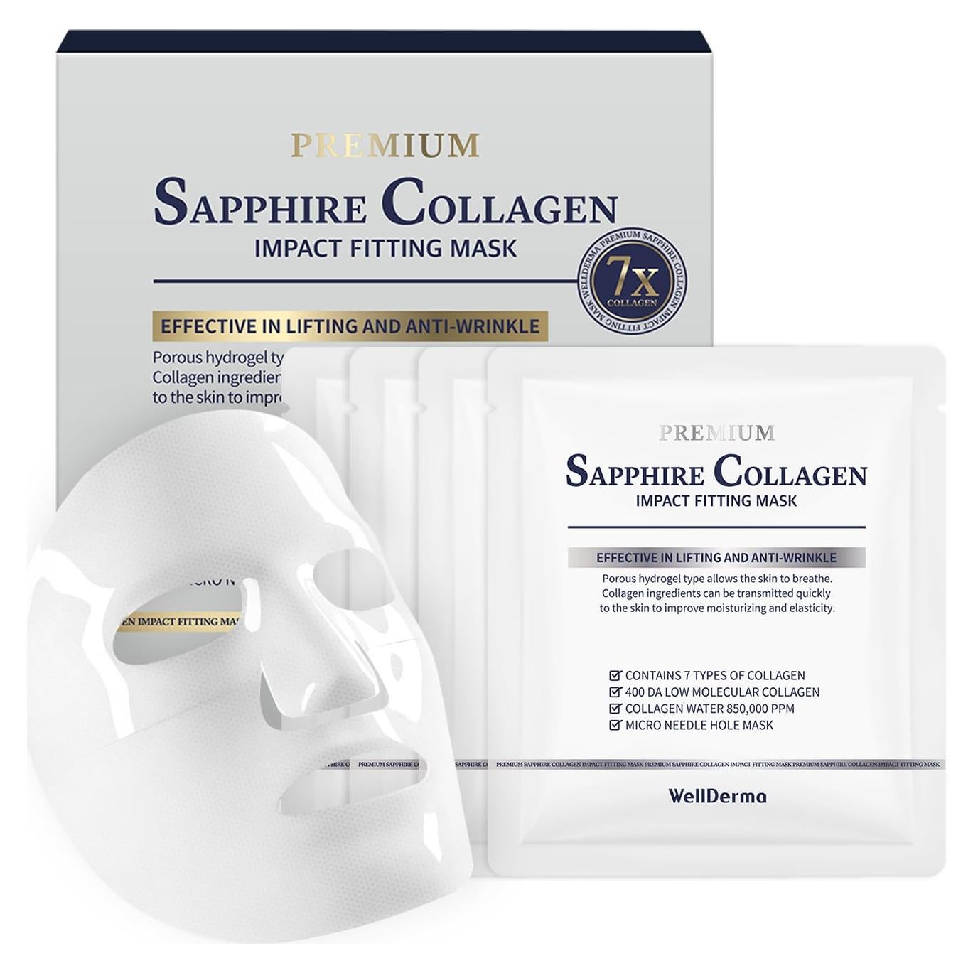 Mascarilla Hidratante de Hidrogel WellDerma Colágeno 4 Piezas