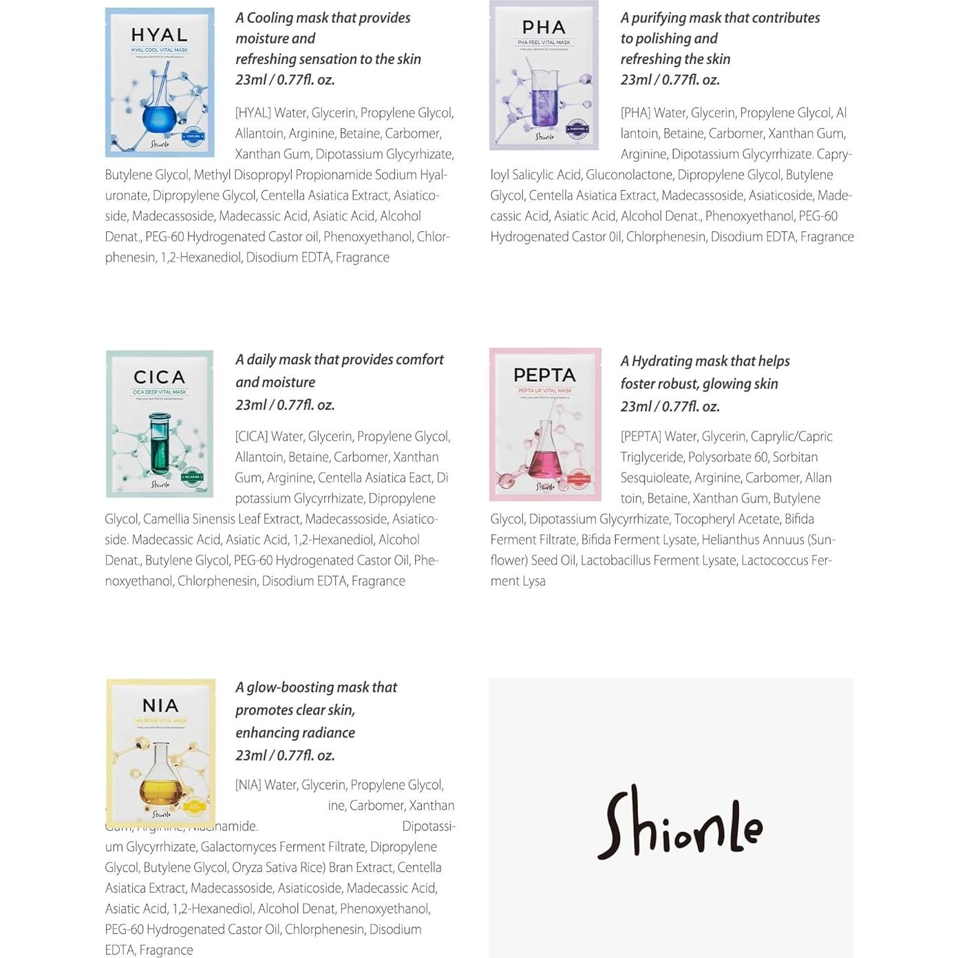 Máscaras Faciales Vitales SHIONLE - 10 Paquete Hidratante