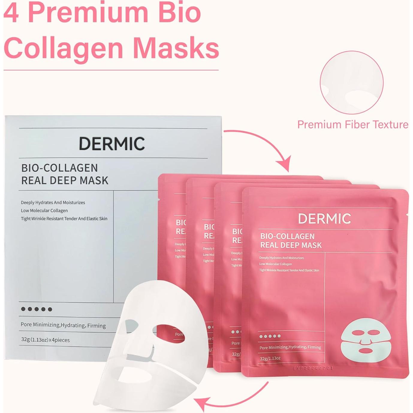 Mascarilla Facial Hidratante Dermic Bio-Colágeno 4 Unidades