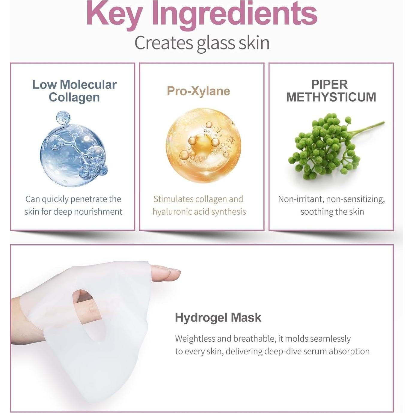 Humanized Collagen Real Deep Overnight Mask,Hydrating Firming,Anti-ageing Hydrogel Mask,for All Skin Types,Elasticity Improvement,Pore Minimizing,Minimize Wrinkles,1Pcs,Pink