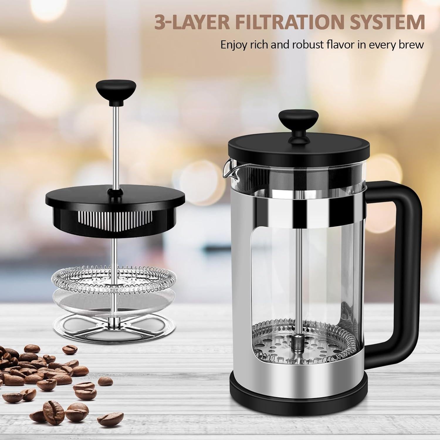 Prensa Francesa Cafetera RAINBEAN 12oz Vidrio Borosilicato