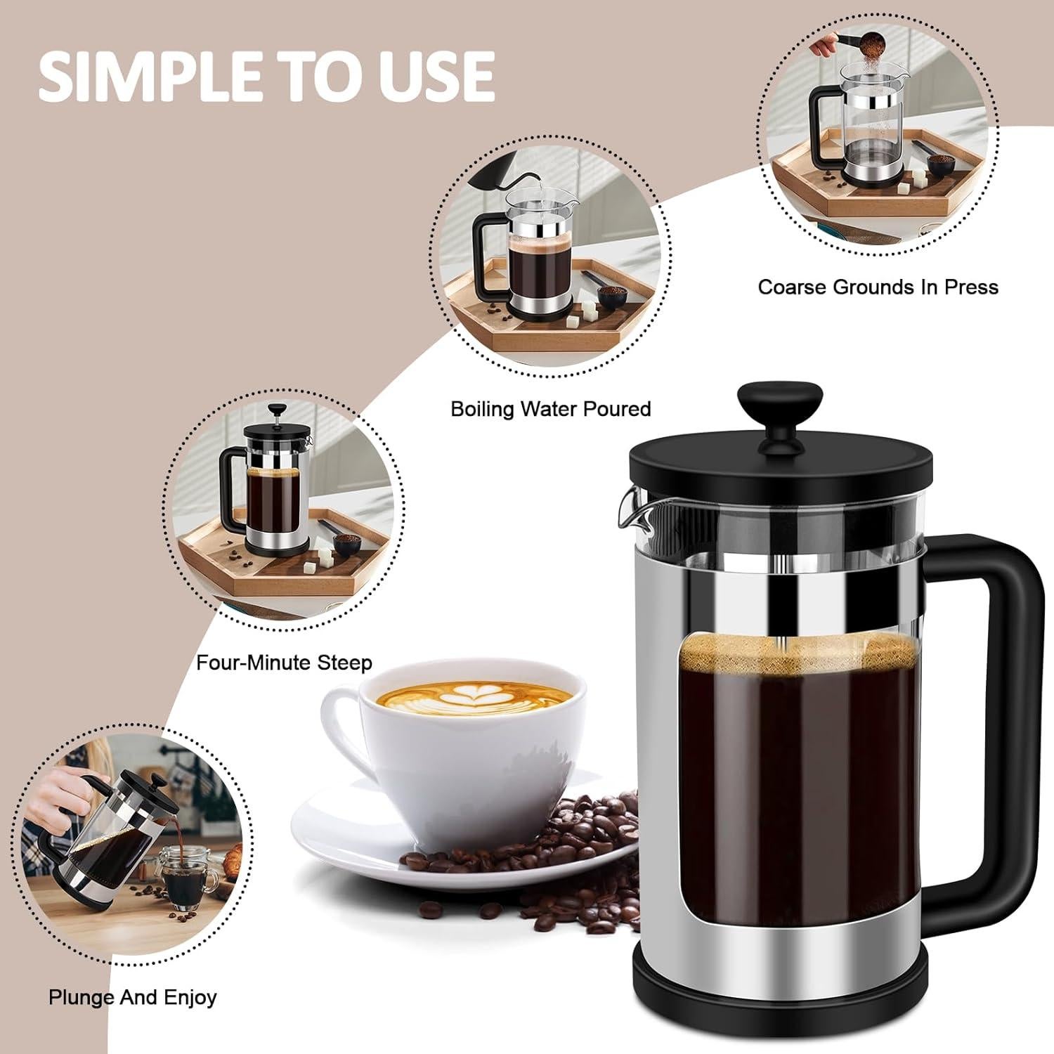 Prensa Francesa Cafetera RAINBEAN 12oz Vidrio Borosilicato