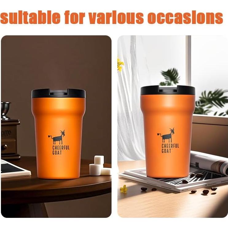 Taza de Café Aislada Cheerful Goat 350ml Naranja con Tapa Antiderrames