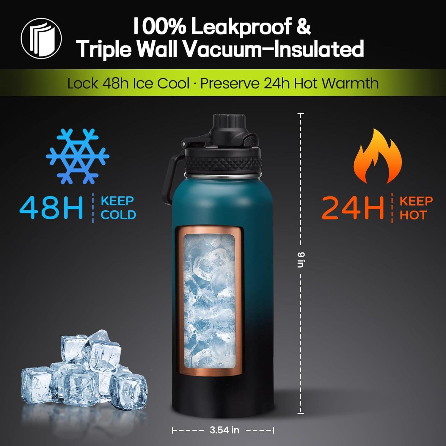 Botella de Agua Aislada 0.91L ICIOI - Frío 48h, Caliente 24h