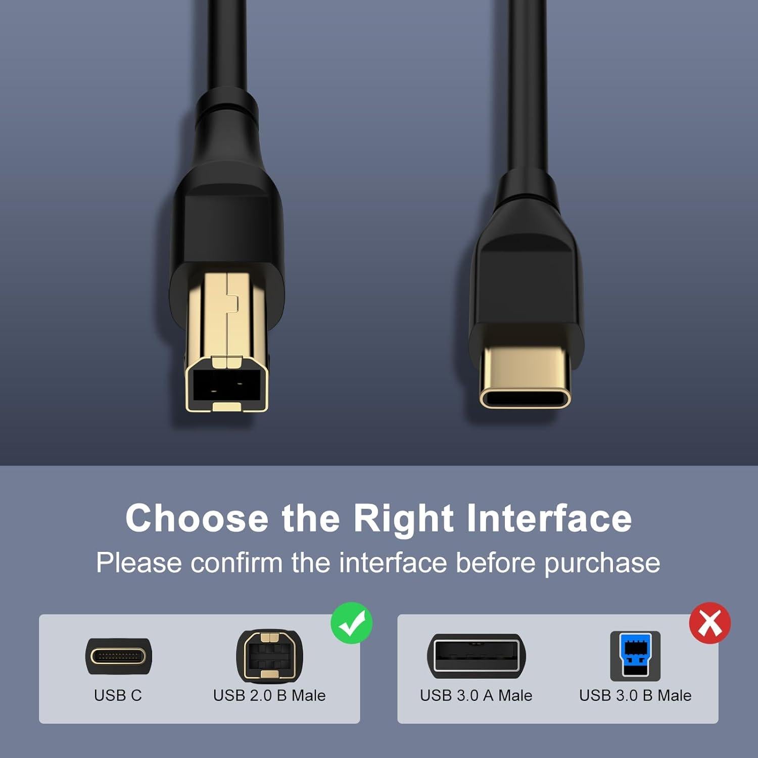 Cable USB C a B 0.91 m Shenzhen para impresoras y MIDI