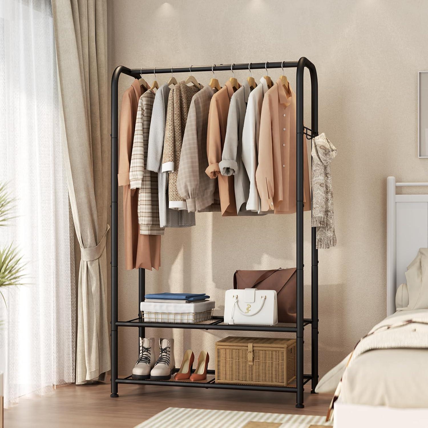 Perchero portátil SINGAYE 72 cm con estante doble y gancho