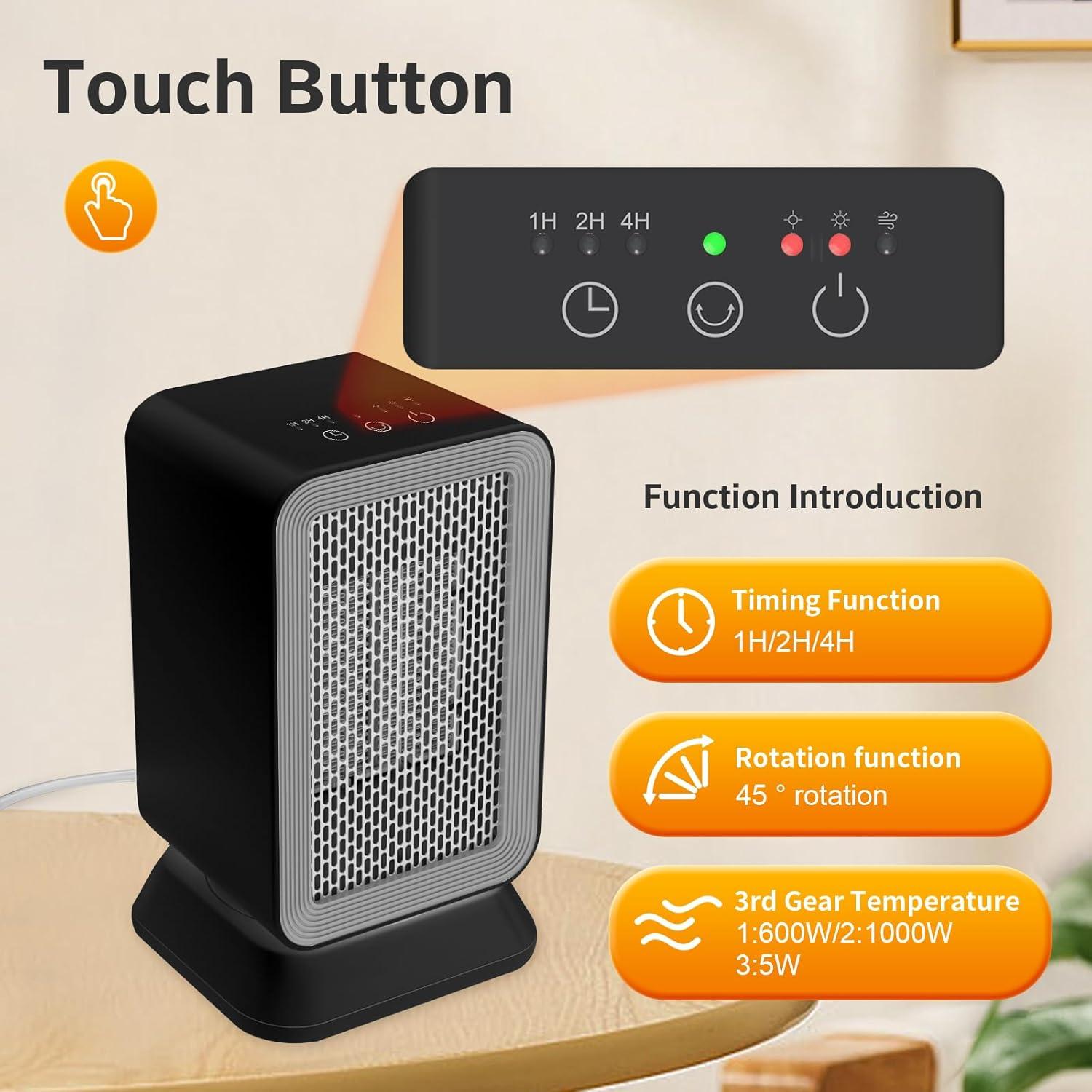 Calentador de Espacio AIDENOEY 1000W Portátil Silencioso Negro