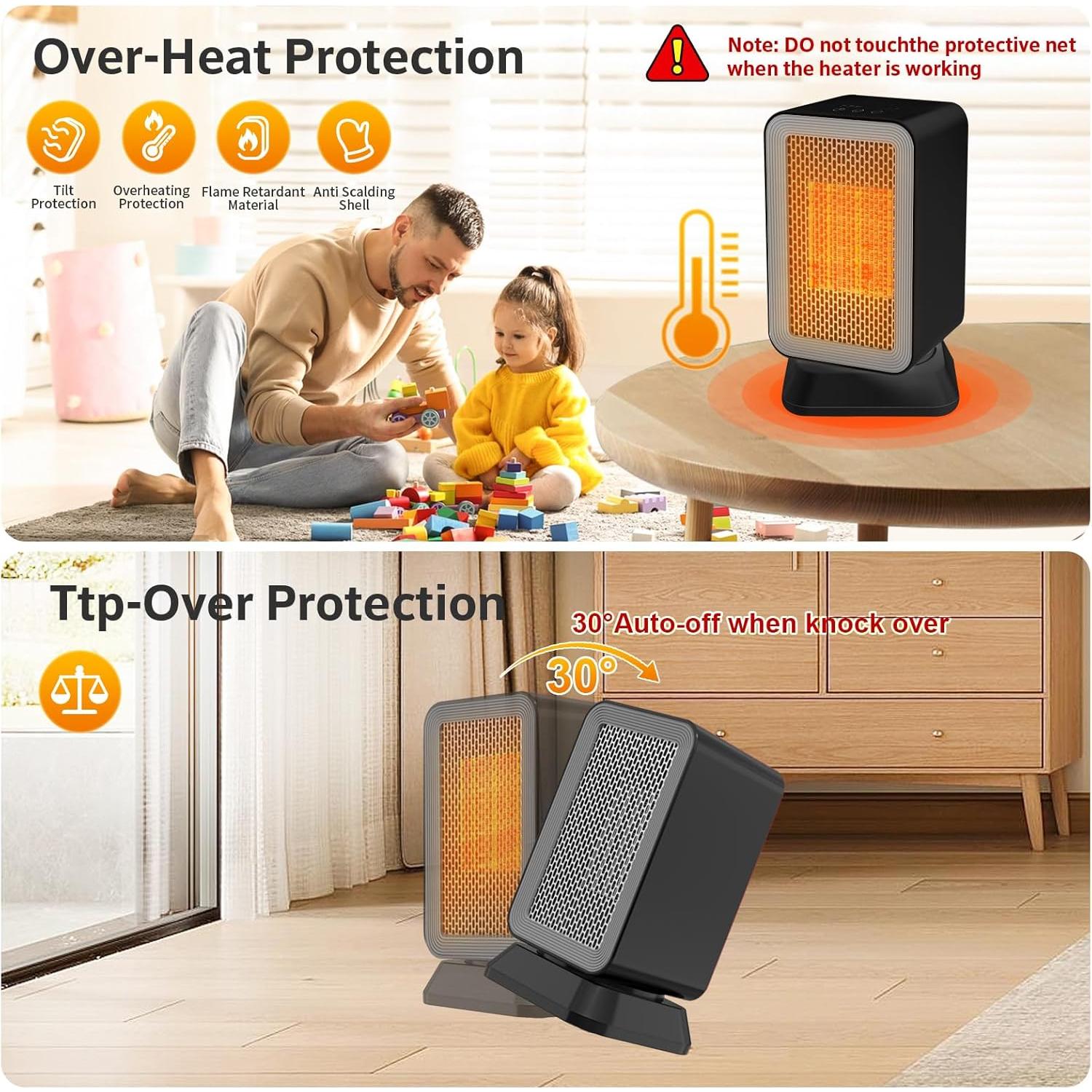 Calentador de Espacio AIDENOEY 1000W Portátil Silencioso Negro