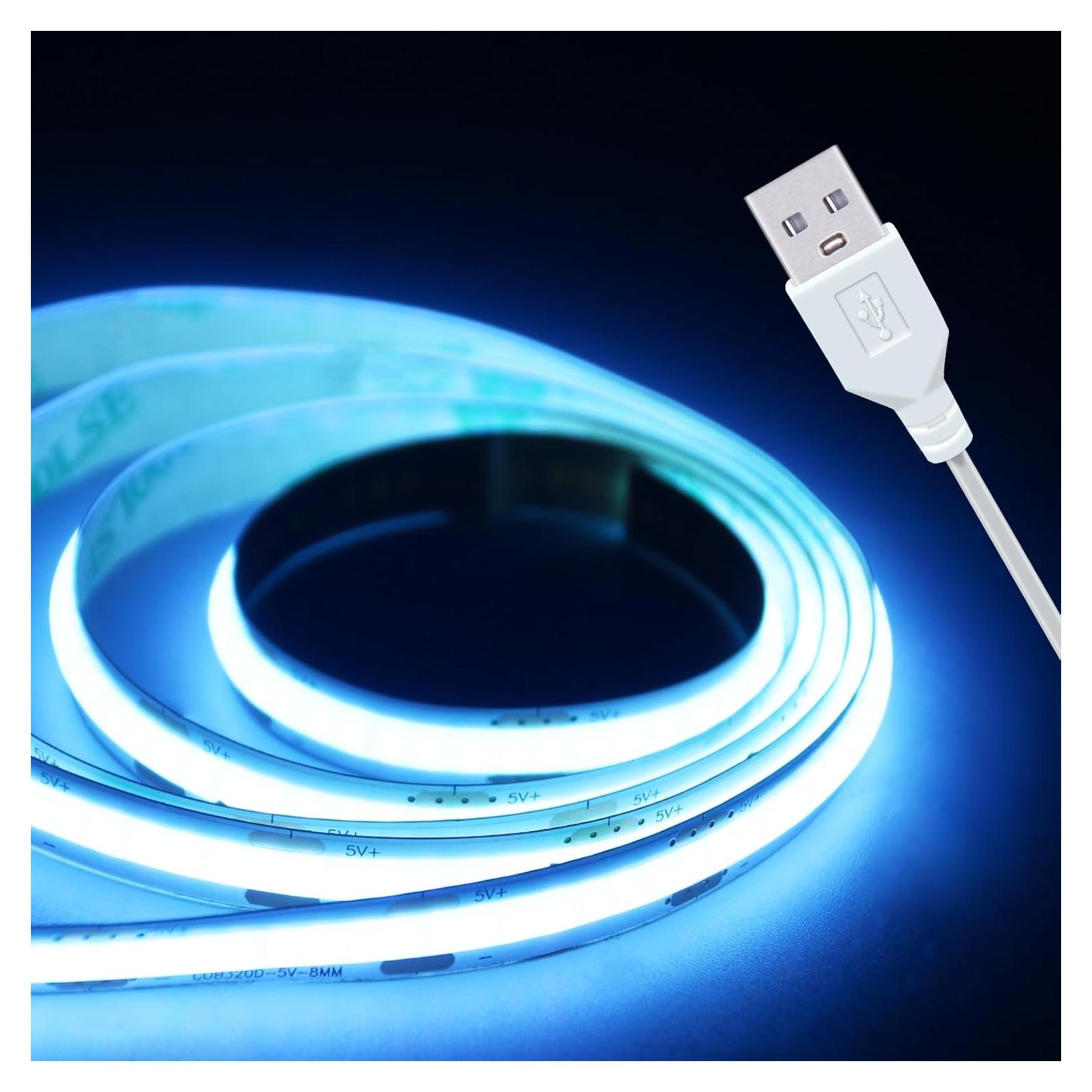 Tira LED COB Azul Hielo 1M USB 320 LEDs Alta Luminosidad