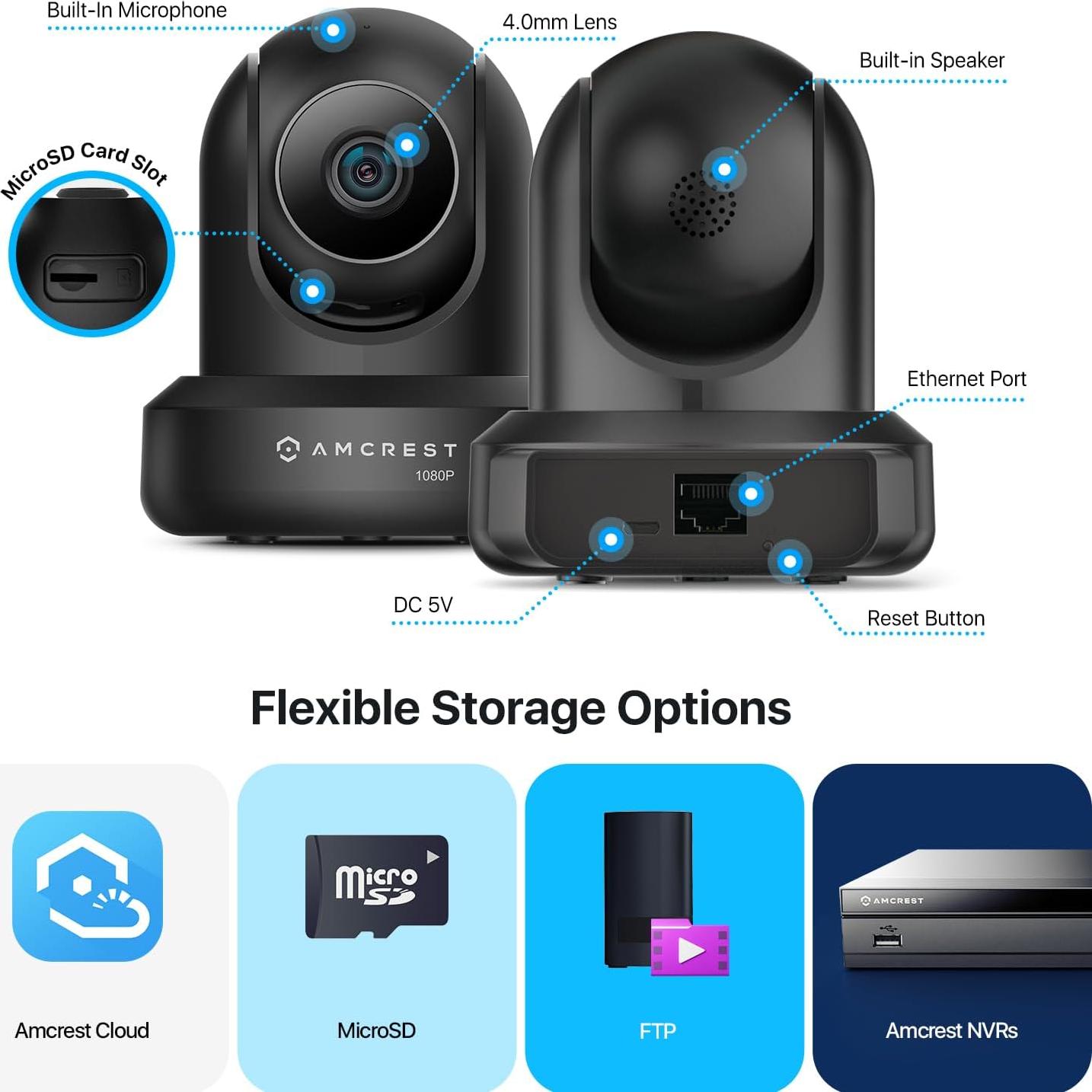 Cámara de Seguridad IP Inalámbrica Amcrest 1080P Pan/Tilt Negro