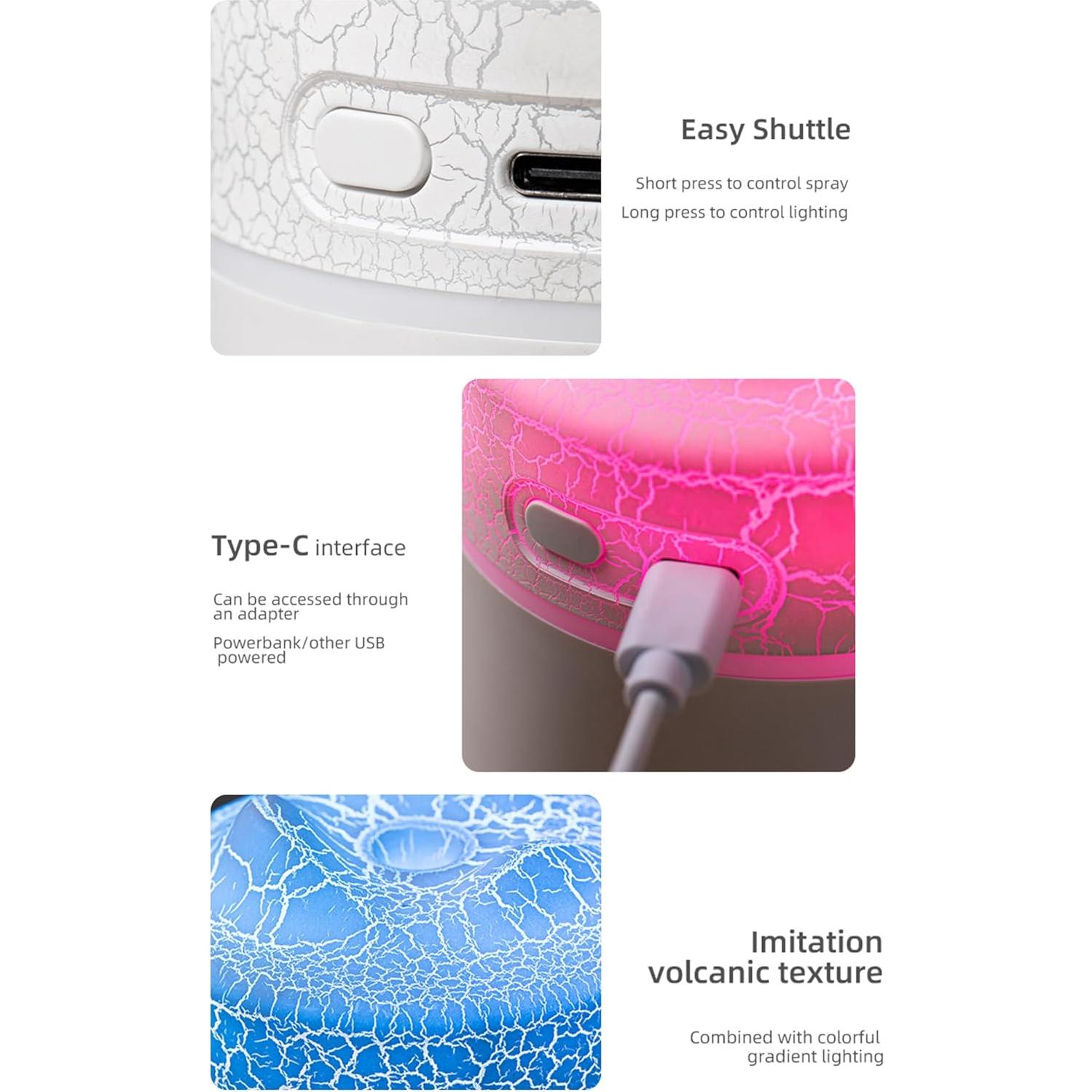 Humidificador Mini Portátil Saunana 300mL USB Gris Volcánico