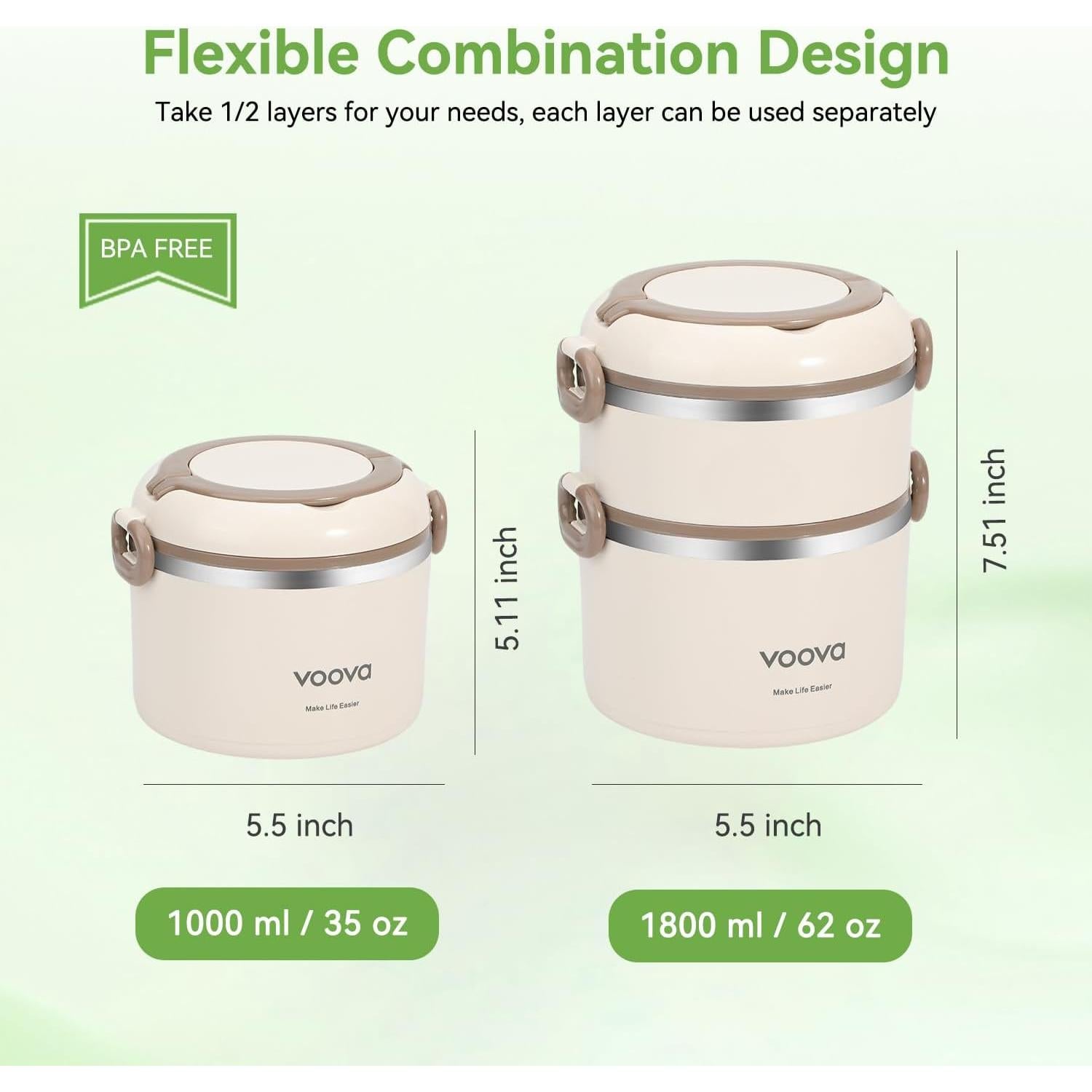 Caja Térmica Apilable Voova Acero Inoxidable 2 Capas Beige