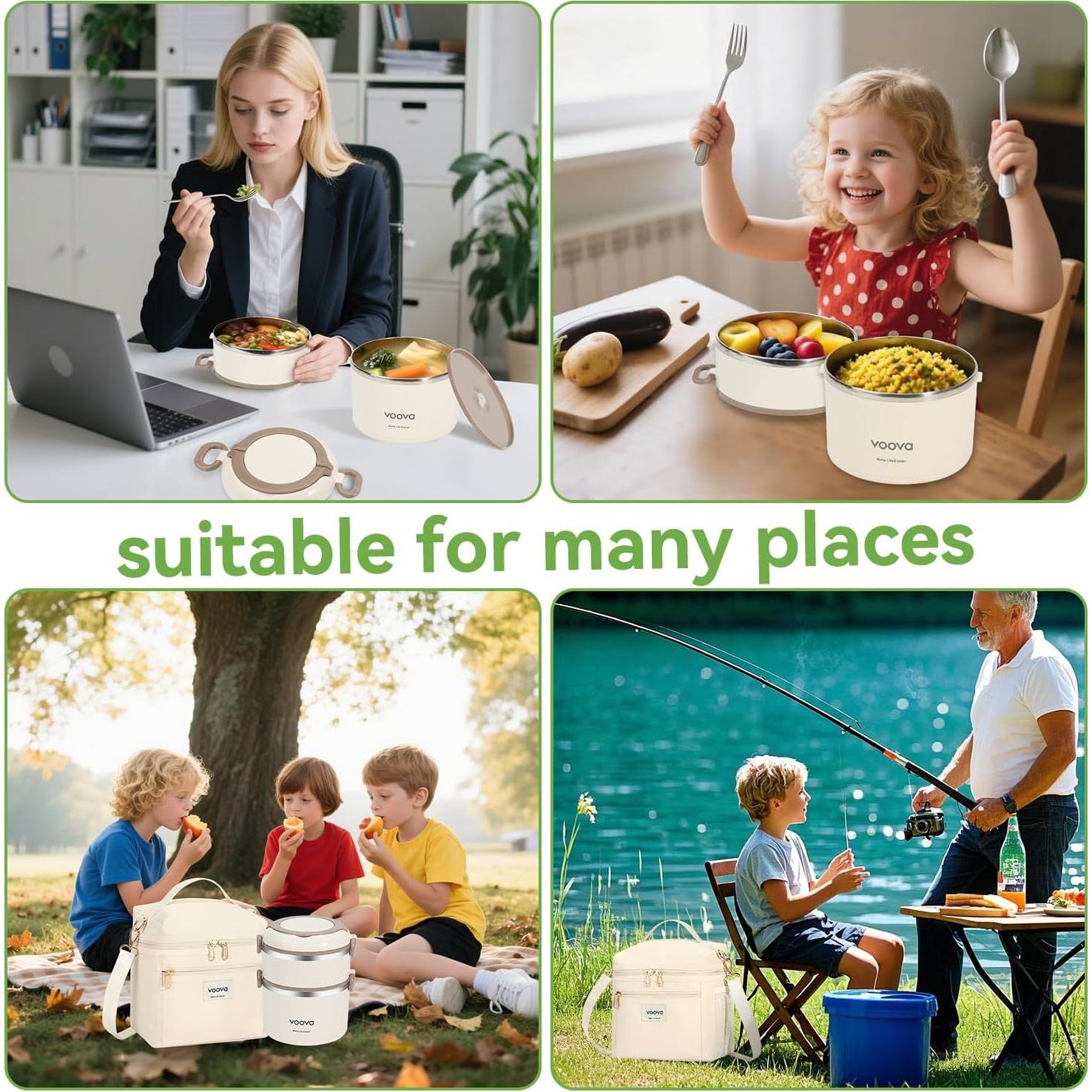 Caja Térmica Apilable Voova Acero Inoxidable 2 Capas Beige