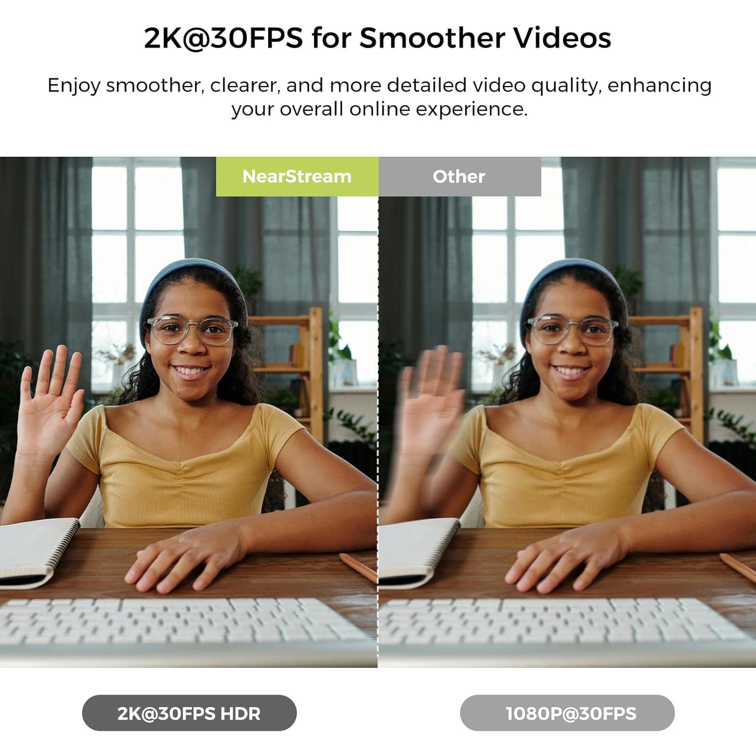 Cámara Web NearStream V02AF 2K FHD con Micrófono AI y FOV Ajustable