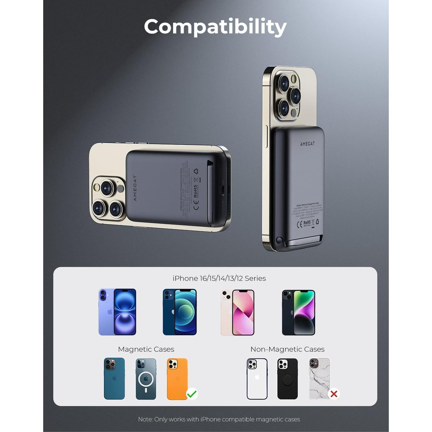 Banco de Poder Magnético AMEGAT 6700mAh Carga Rápida USB-C