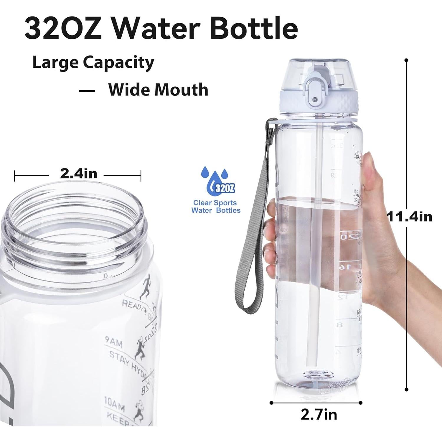 Botella de Agua GOPPUS 32oz Tritán Transparente a Prueba de Fugas