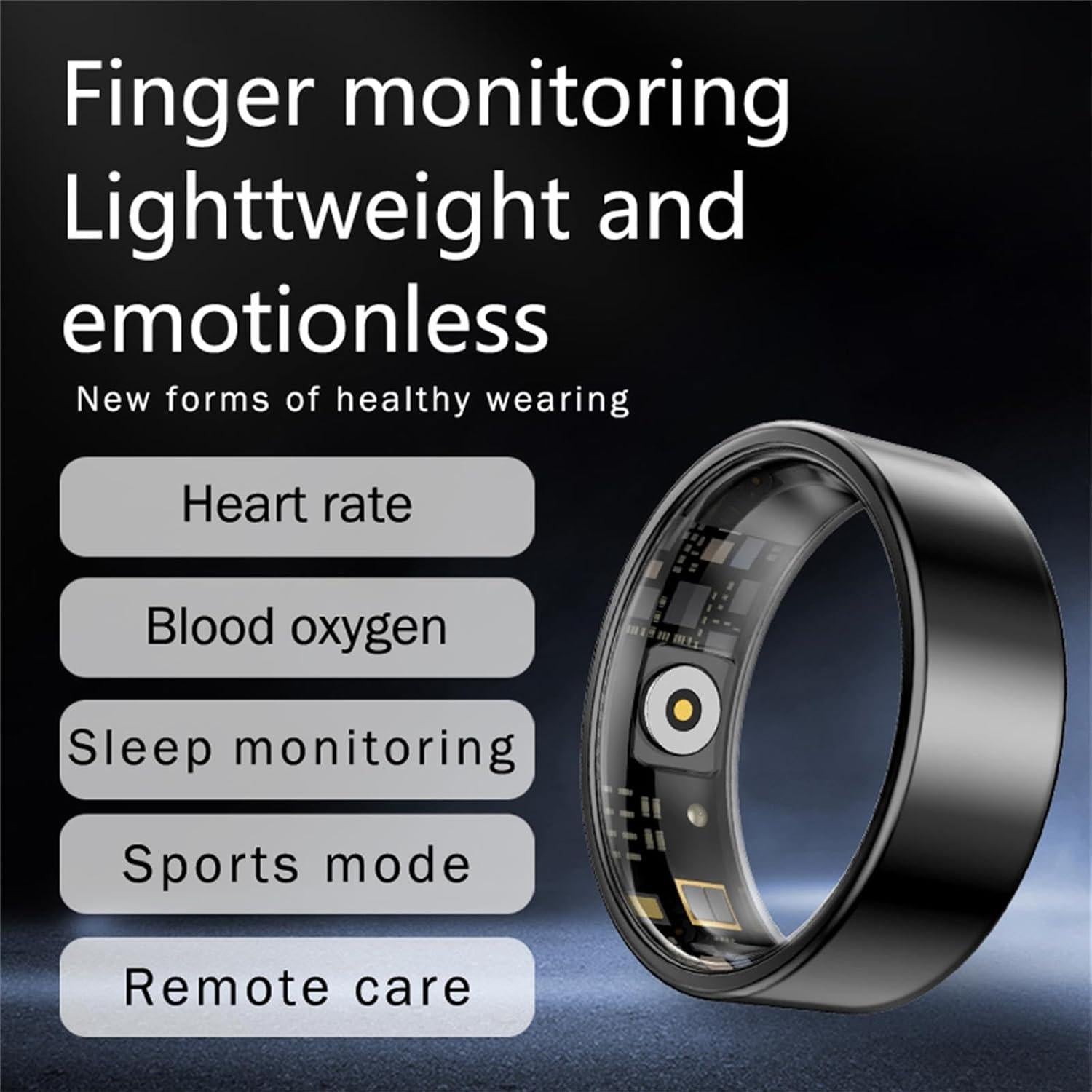 Anillo Inteligente Genérico Negro Talla 10 - Monitoreo Salud IP68