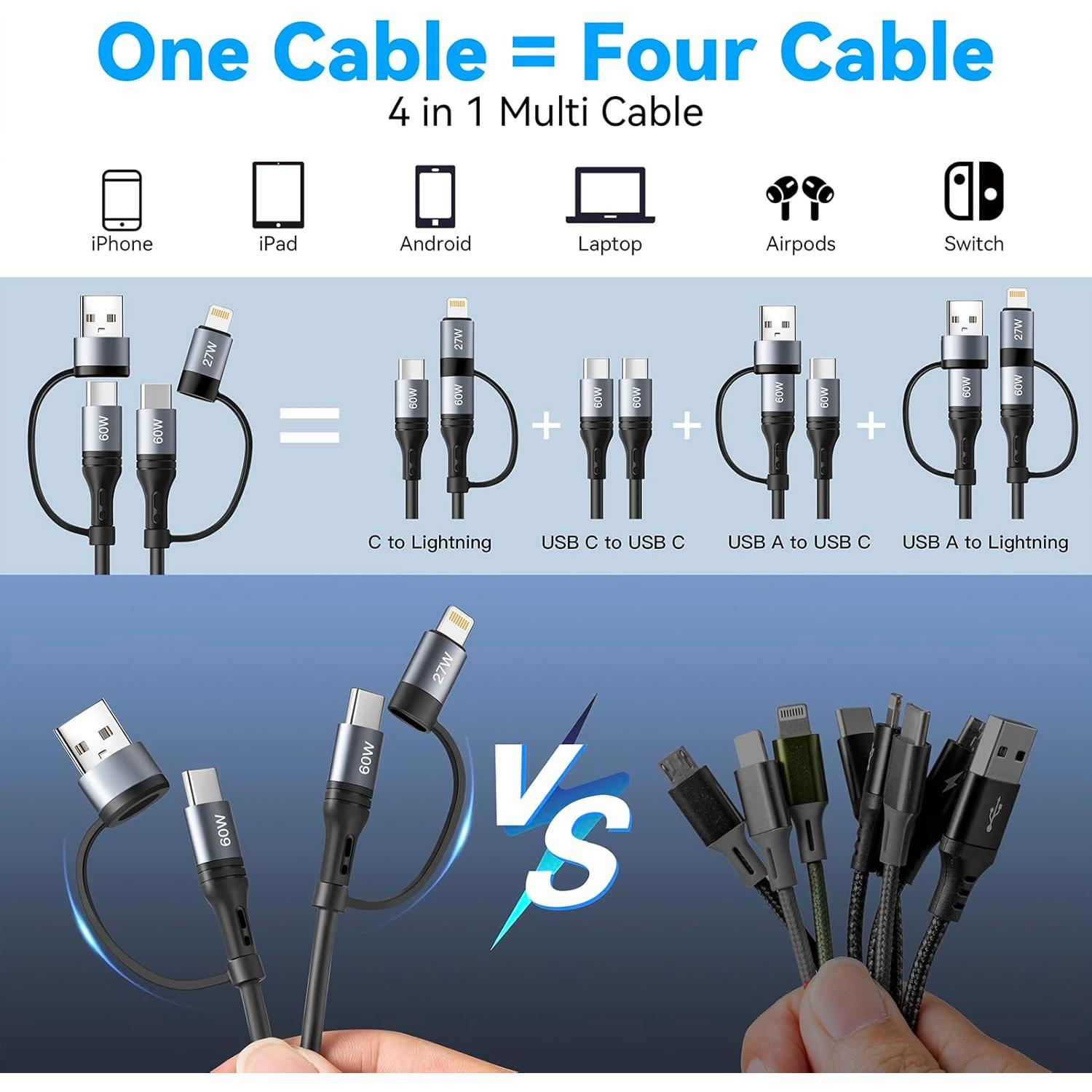 Cable de Carga Miger 4 en 1 1.2m Retráctil para iPhone