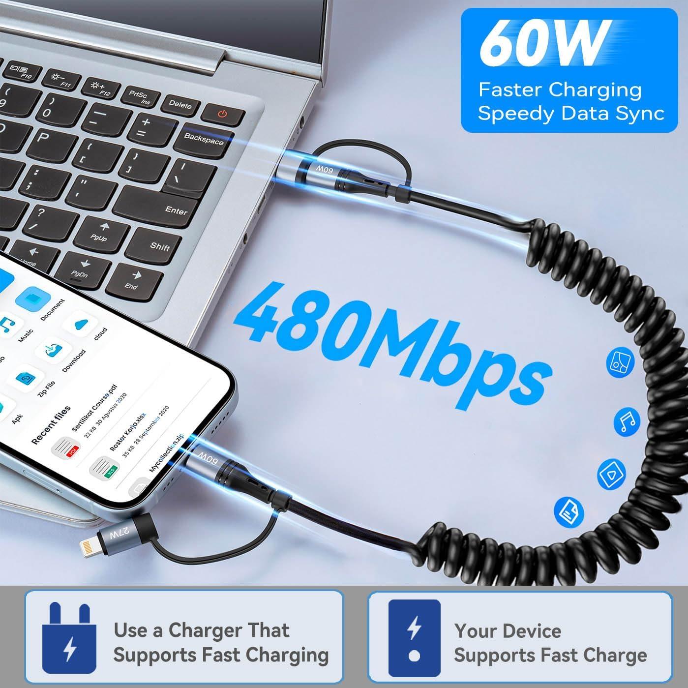 Cable de Carga Miger 4 en 1 1.2m Retráctil para iPhone