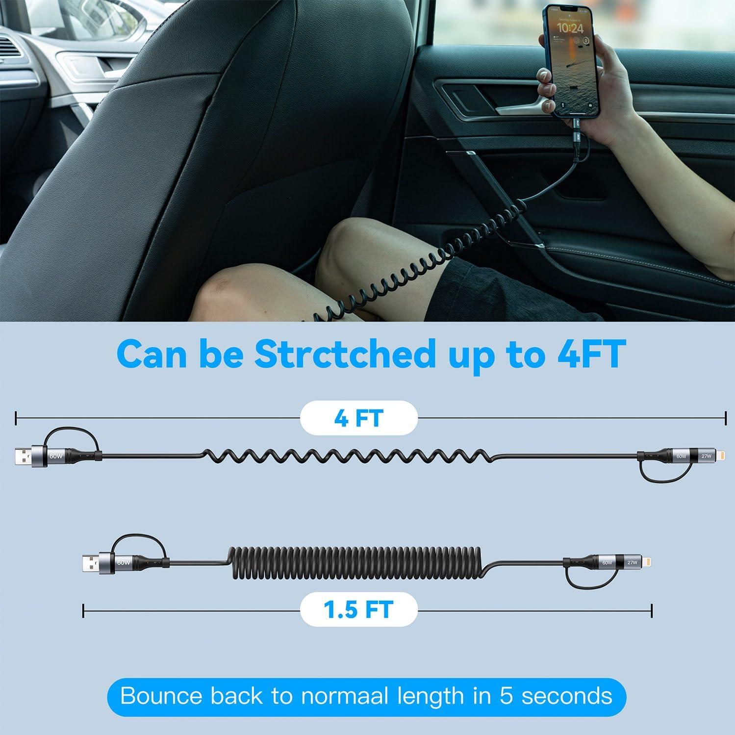 Cable de Carga Miger 4 en 1 1.2m Retráctil para iPhone