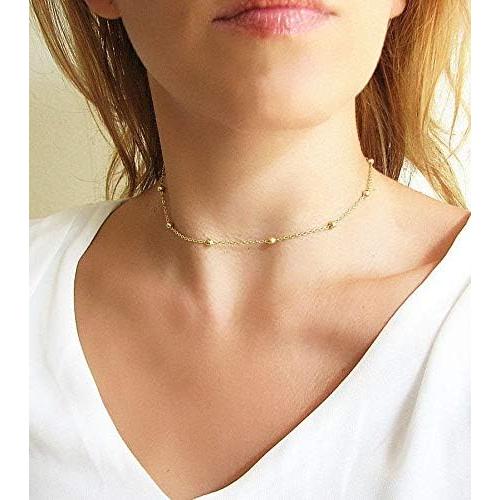 Collar Choker Dainty MEVECCO Oro 14K con Perlas 33 cm