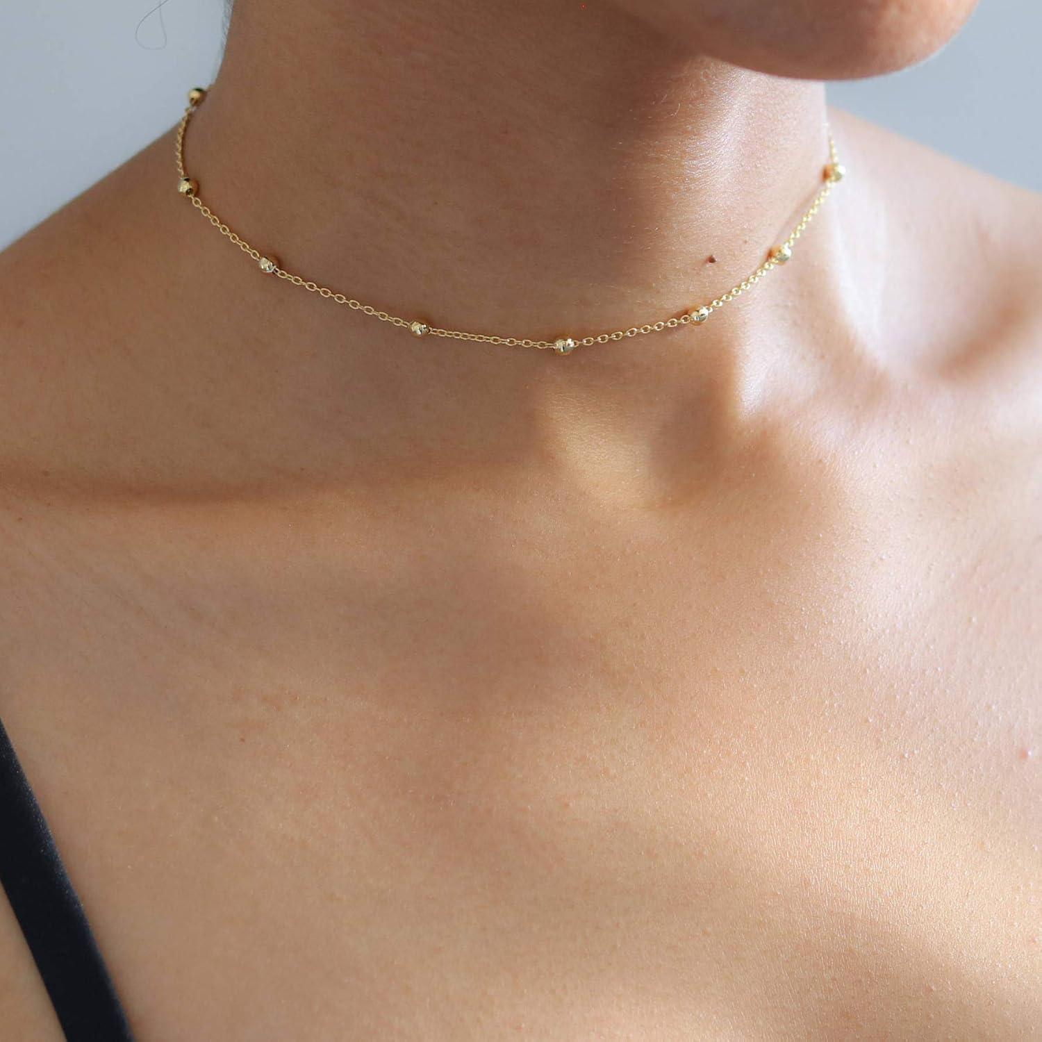 Collar Choker Dainty MEVECCO Oro 14K con Perlas 33 cm