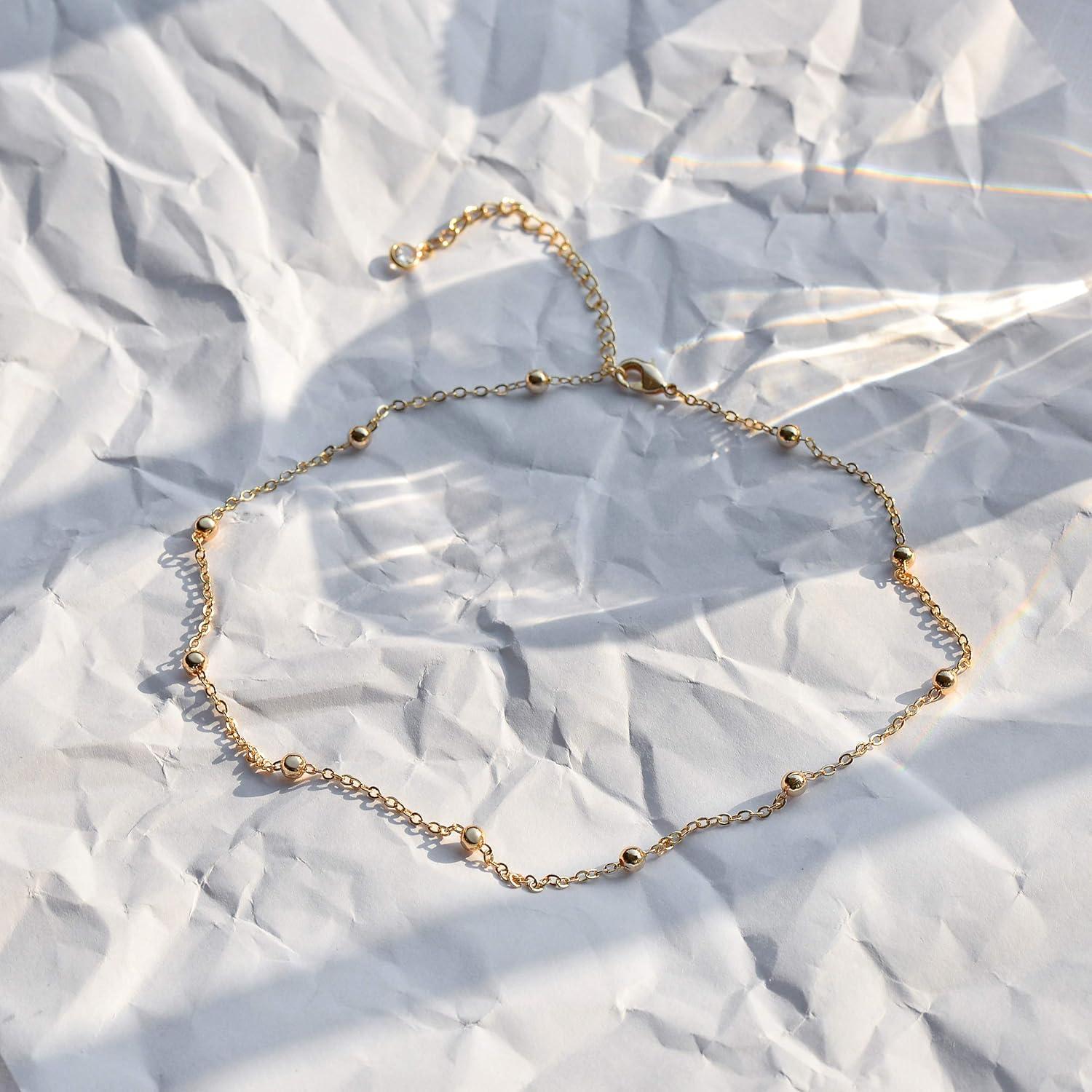 Collar Choker Dainty MEVECCO Oro 14K con Perlas 33 cm