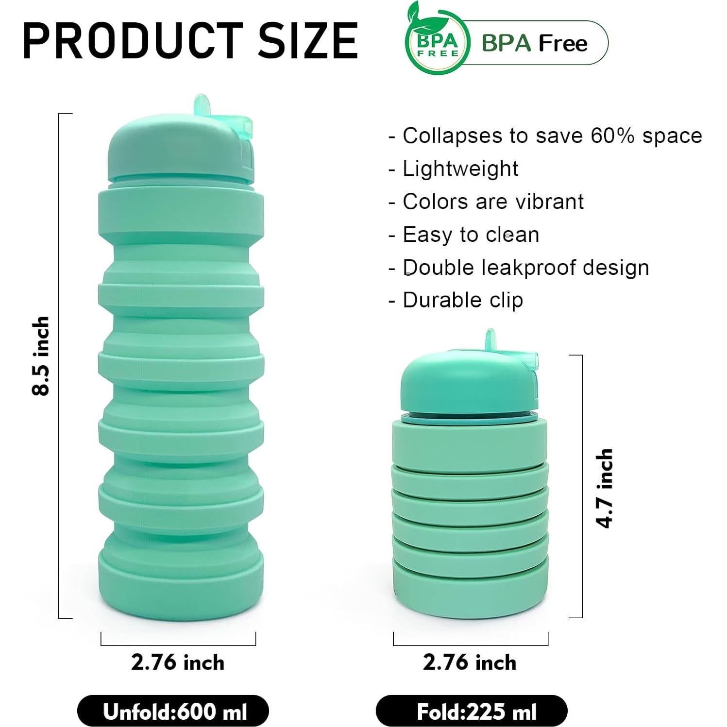 Botella de Agua Plegable Wikineon 600ml Verde Deportiva