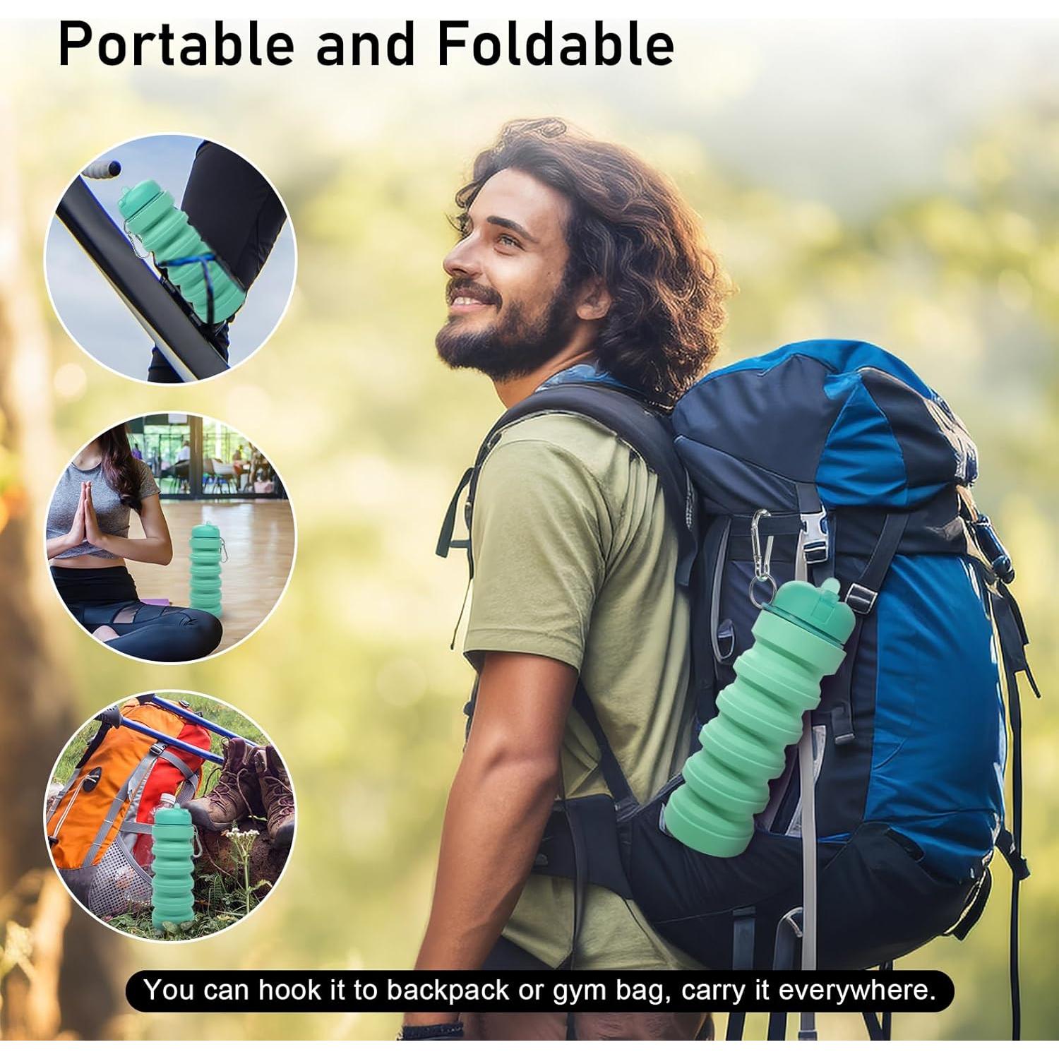 Botella de Agua Plegable Wikineon 600ml Verde Deportiva