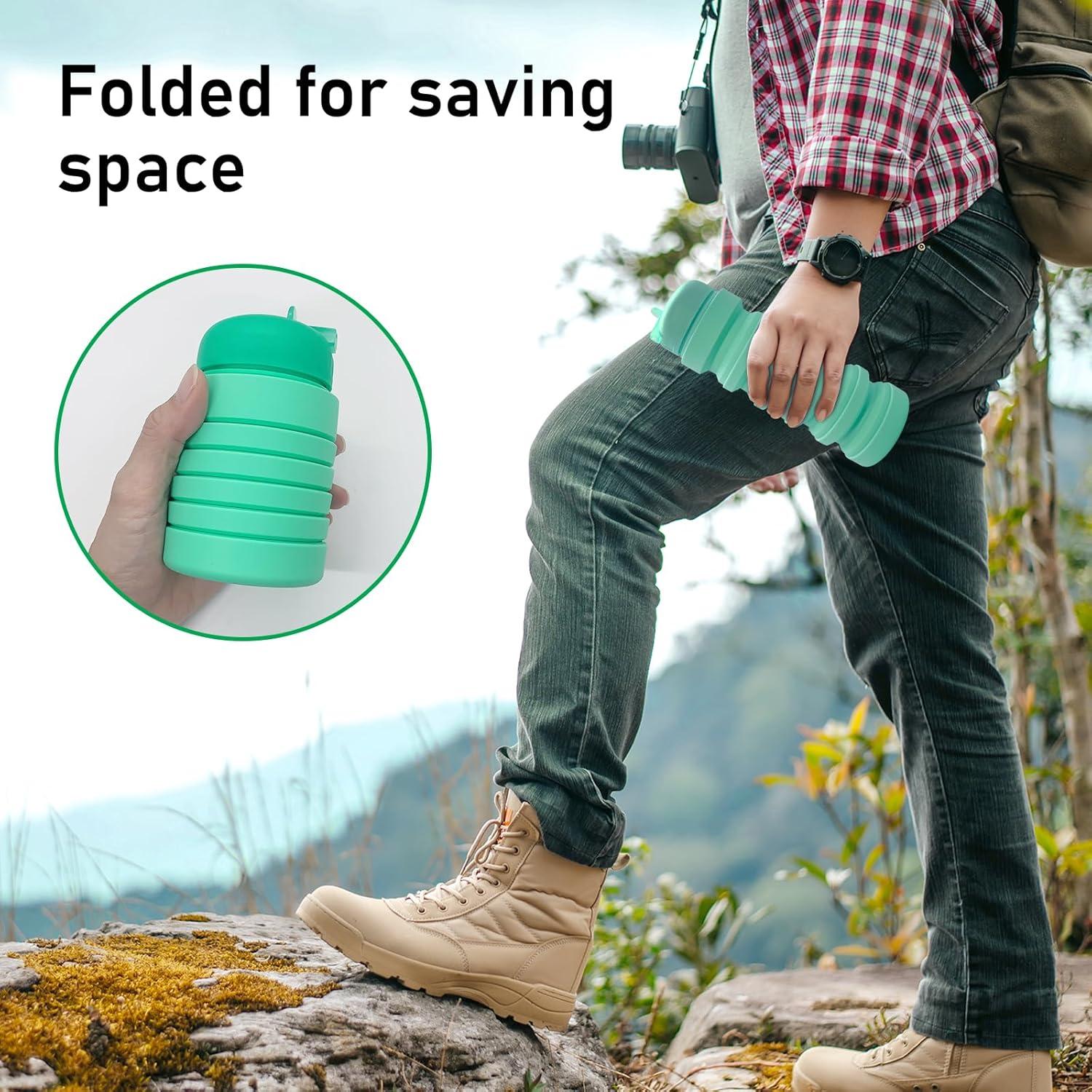 Botella de Agua Plegable Wikineon 600ml Verde Deportiva