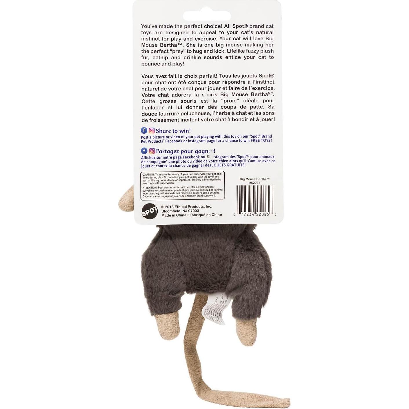 Juguete para Gatos SPOT Gran Ratón Bertha 18 cm con Hierba Gatera