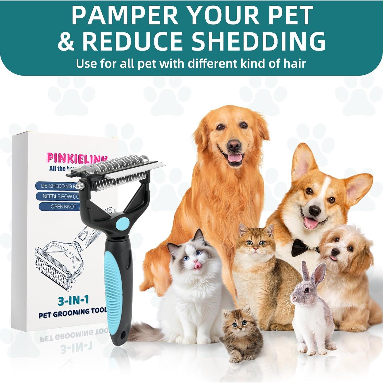 Herramienta de Aseo 3 en 1 PINKIELINK para Mascotas - Rasqueta, Peine y Cepillo