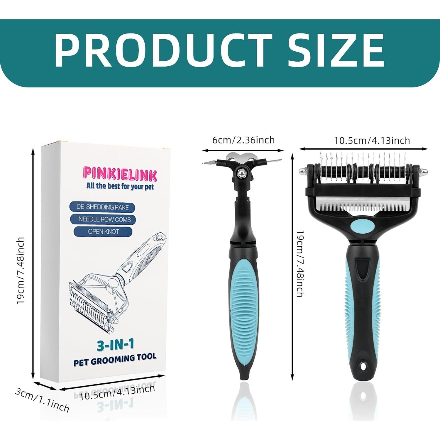 Herramienta de Aseo 3 en 1 PINKIELINK para Mascotas - Rasqueta, Peine y Cepillo