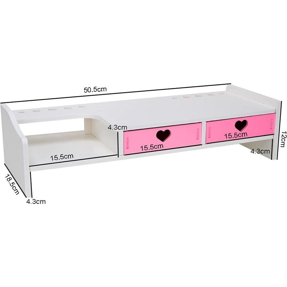 Organizador de Escritorio Kawaii Rosa con 2 Cajones y Soporte