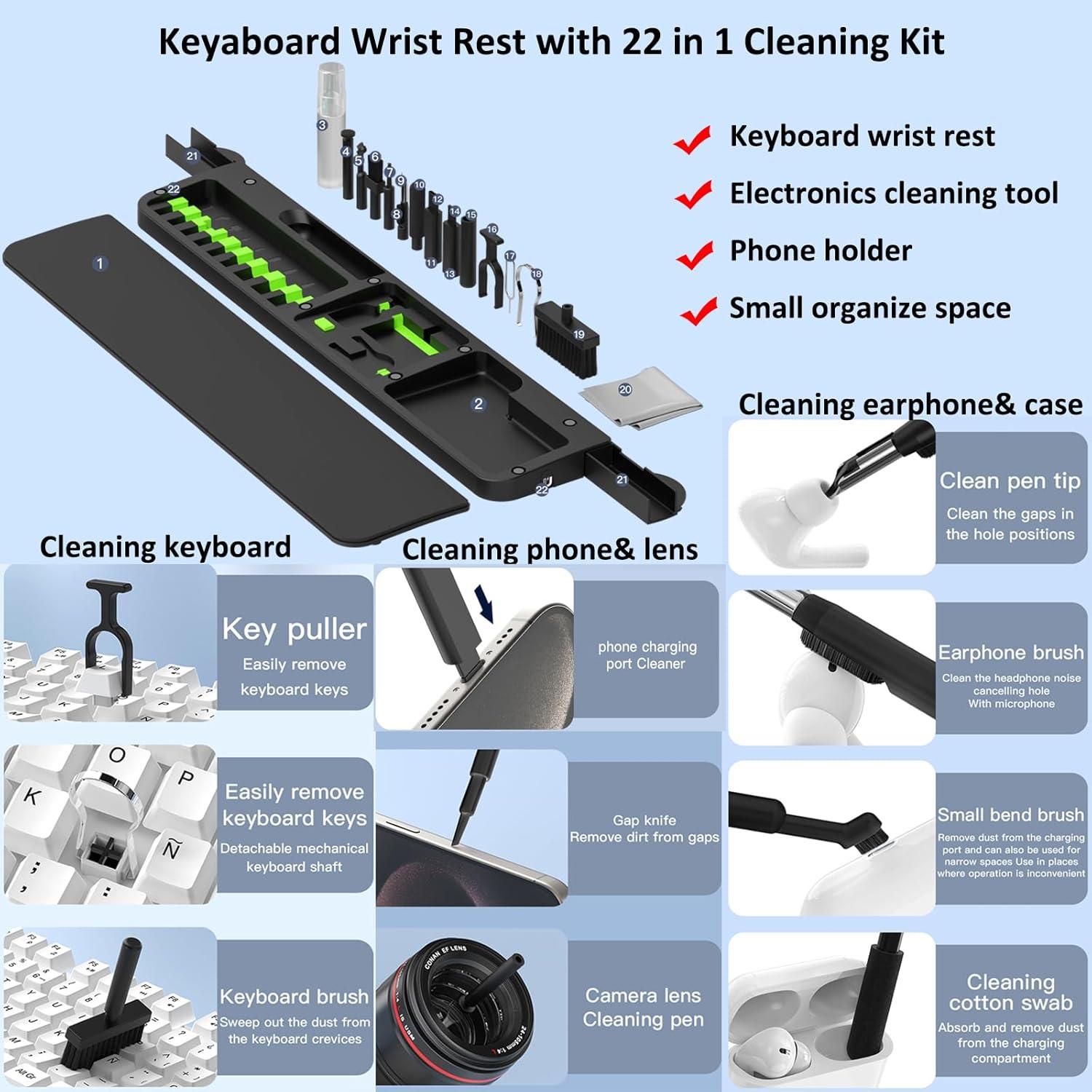 Kit de limpieza 22 en 1 y reposamuñecas ergonómico Hallocool
