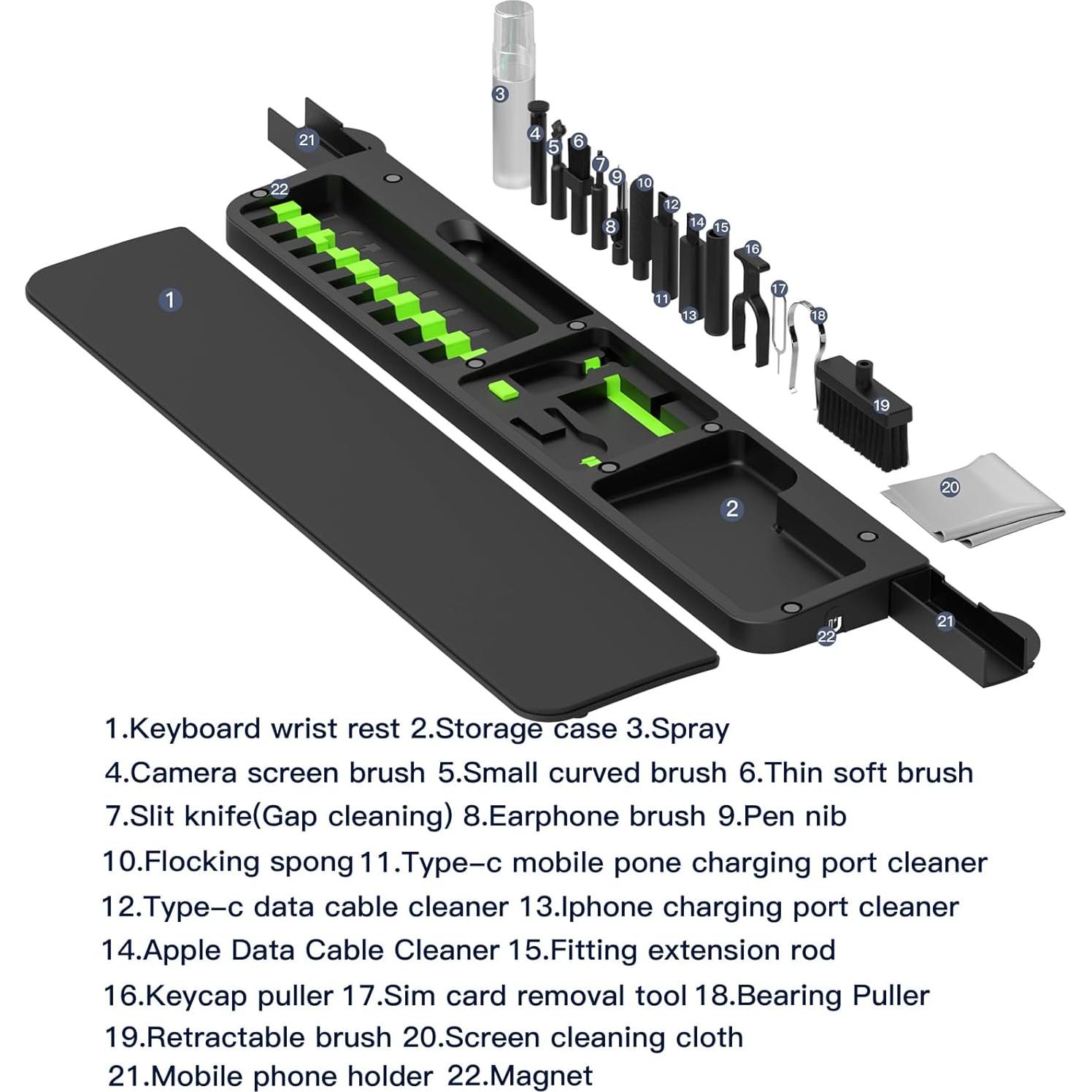 Kit de limpieza 22 en 1 y reposamuñecas ergonómico Hallocool