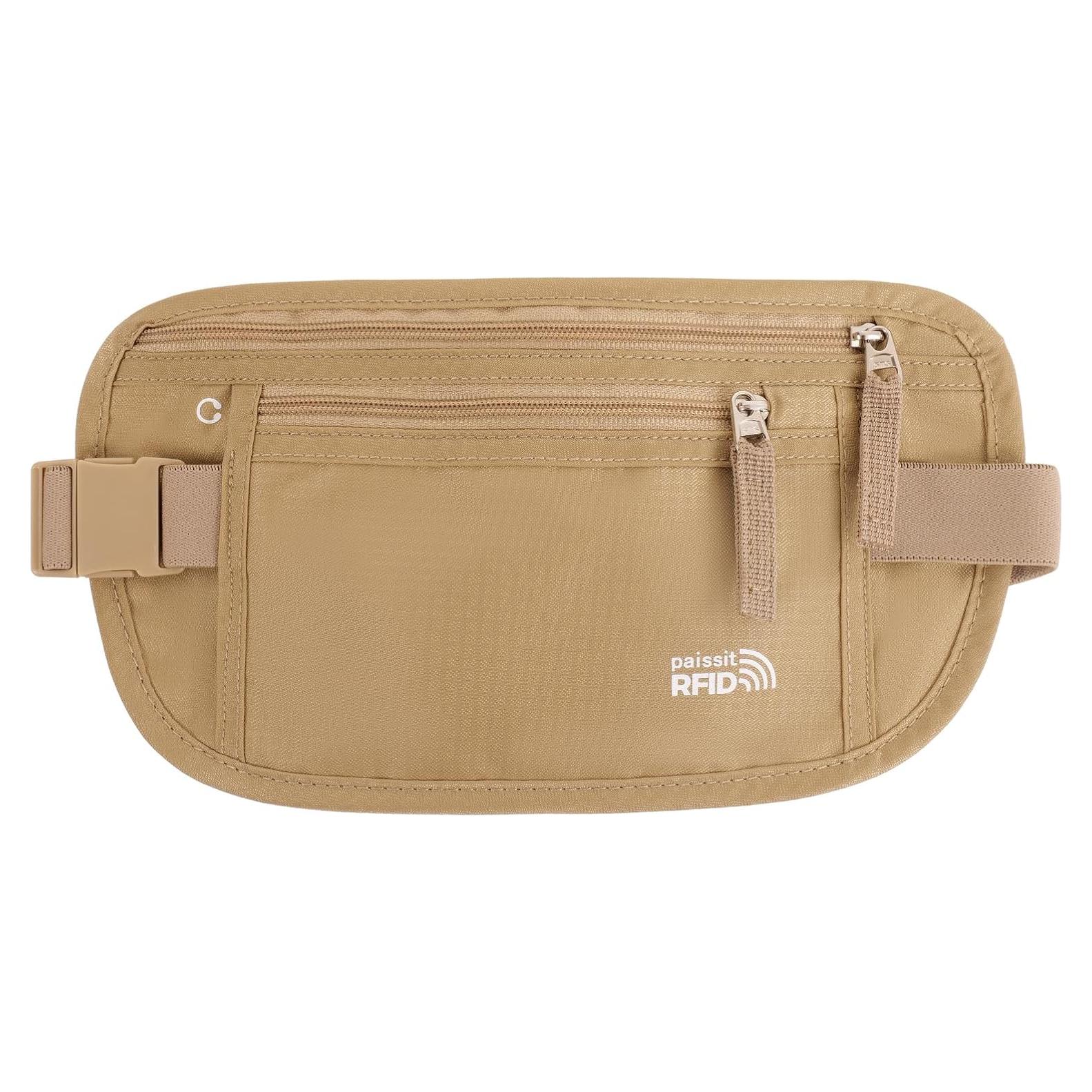Cinturón de Dinero Unisex Paissit Beige con Bloqueo RFID