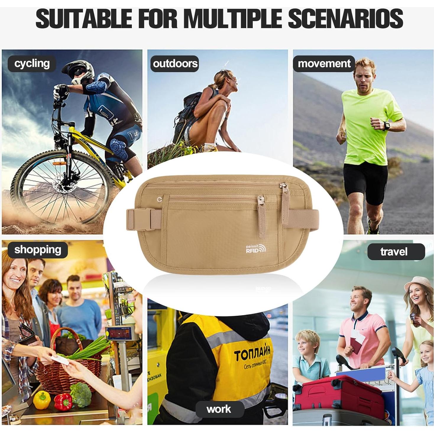 Cinturón de Dinero Unisex Paissit Beige con Bloqueo RFID