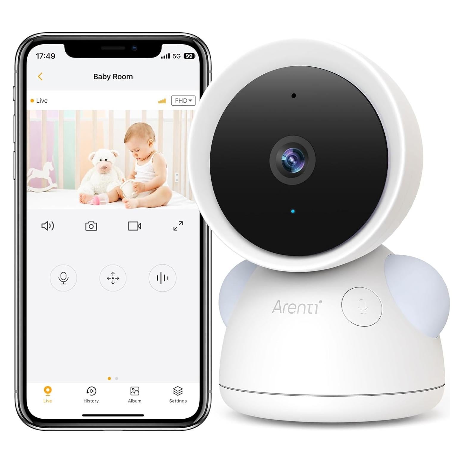 Monitor de Bebé Arenti D3 2K/3MP WiFi, Pantalla 5'' HD