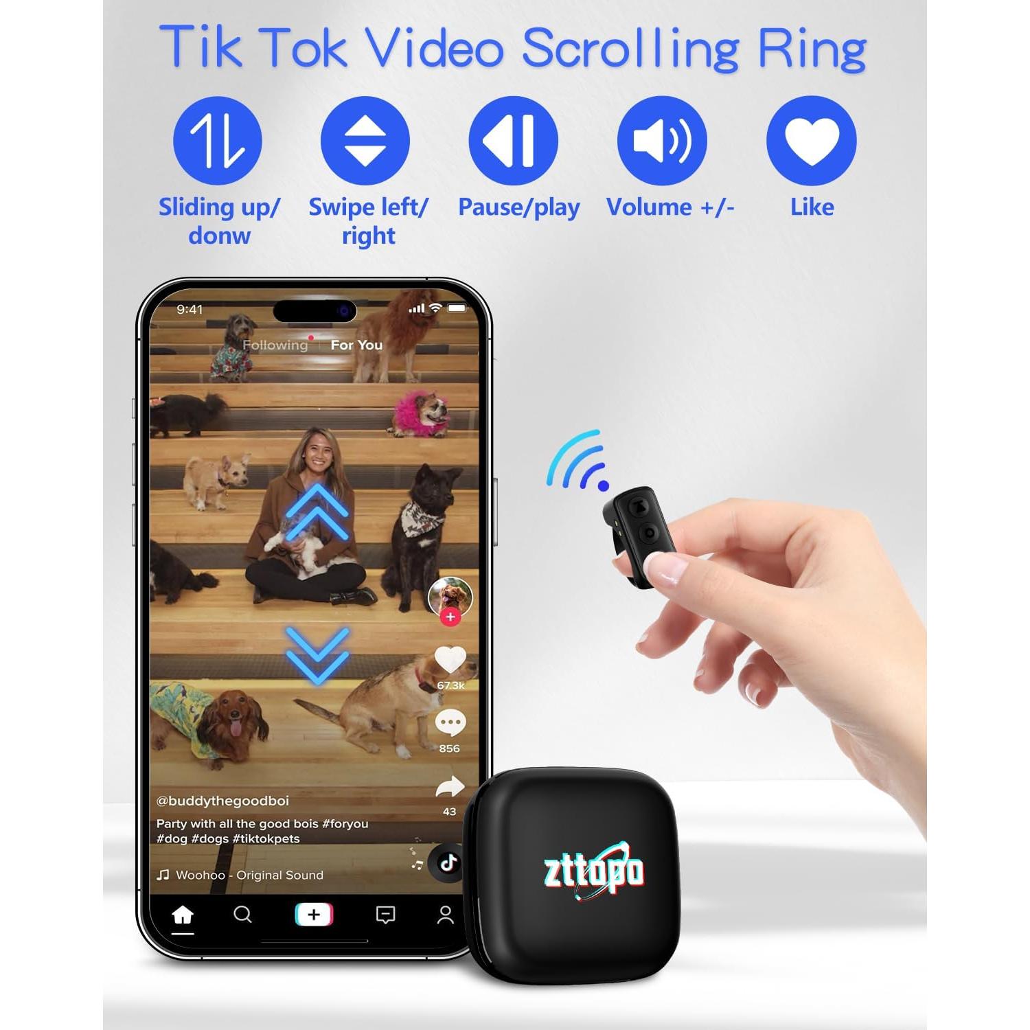 Anillo Control Remoto Bluetooth Zttopo para TikTok y Kindle