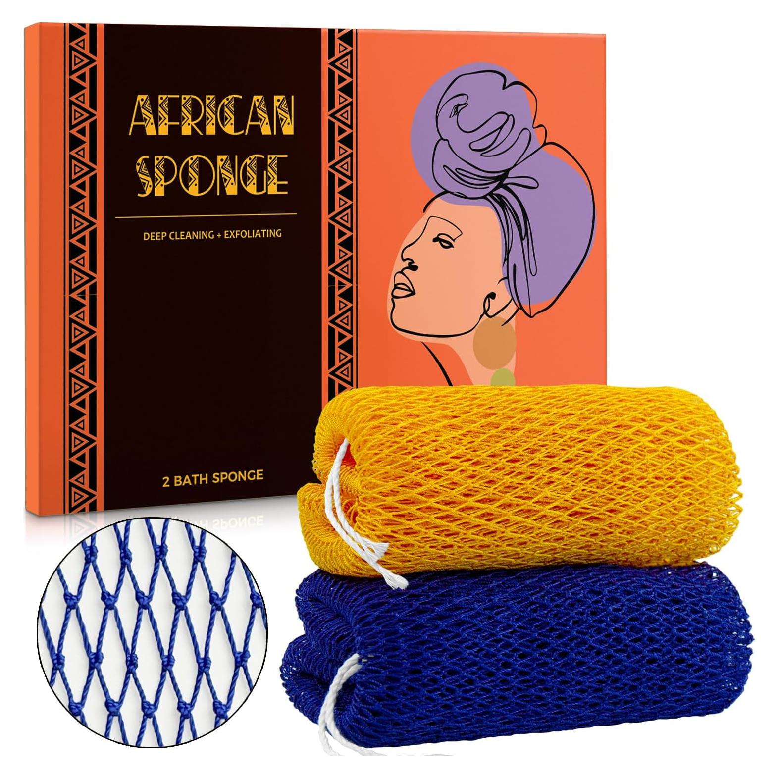 Esponja Exfoliante Africana Hrsqu - 2 Piezas Amarillo y Azul